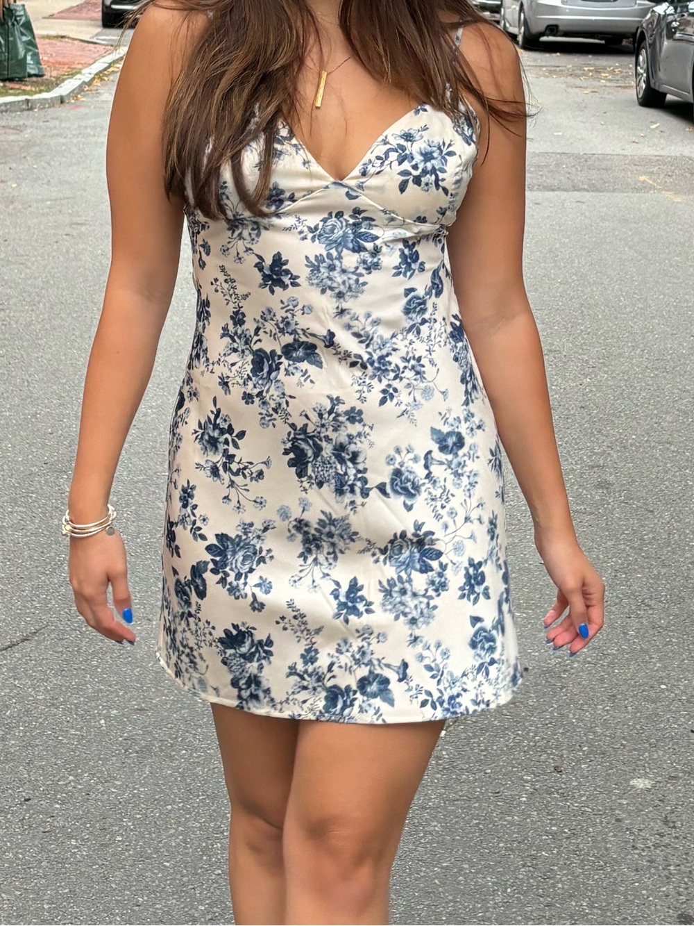 Lovely Day Blue Floral Slip Mini Dress on Cream